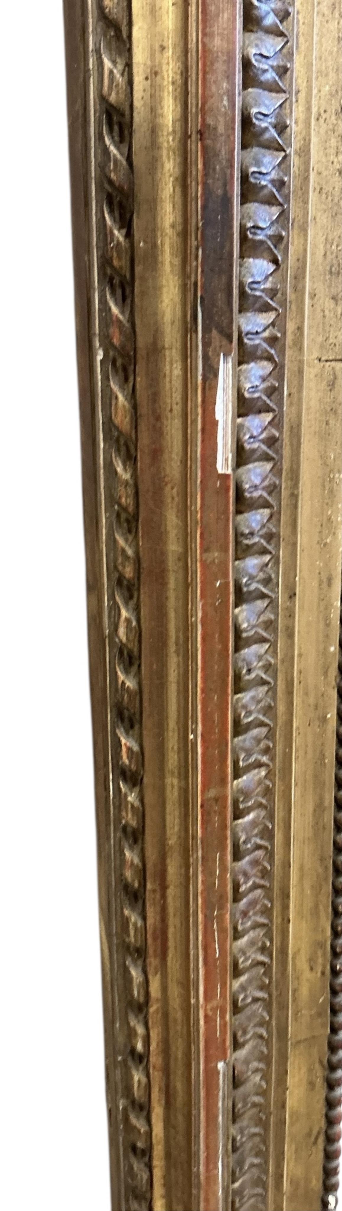 A 19th century carved giltwood and composition overmantel mirror, width 138cm, height 200cm